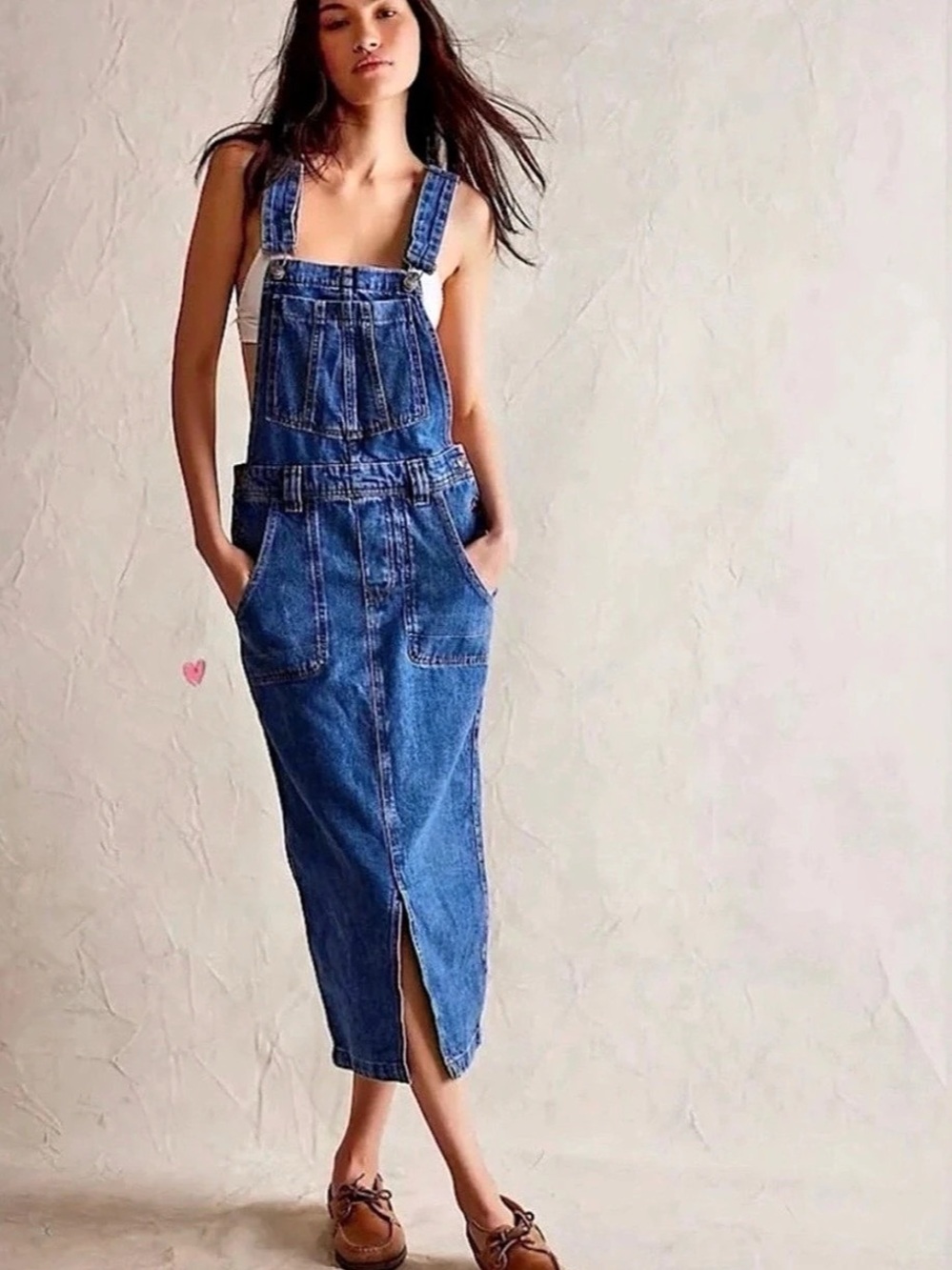 We The Free Free People Bardot Denim Shirtall Overall Midi Dress Size Medium